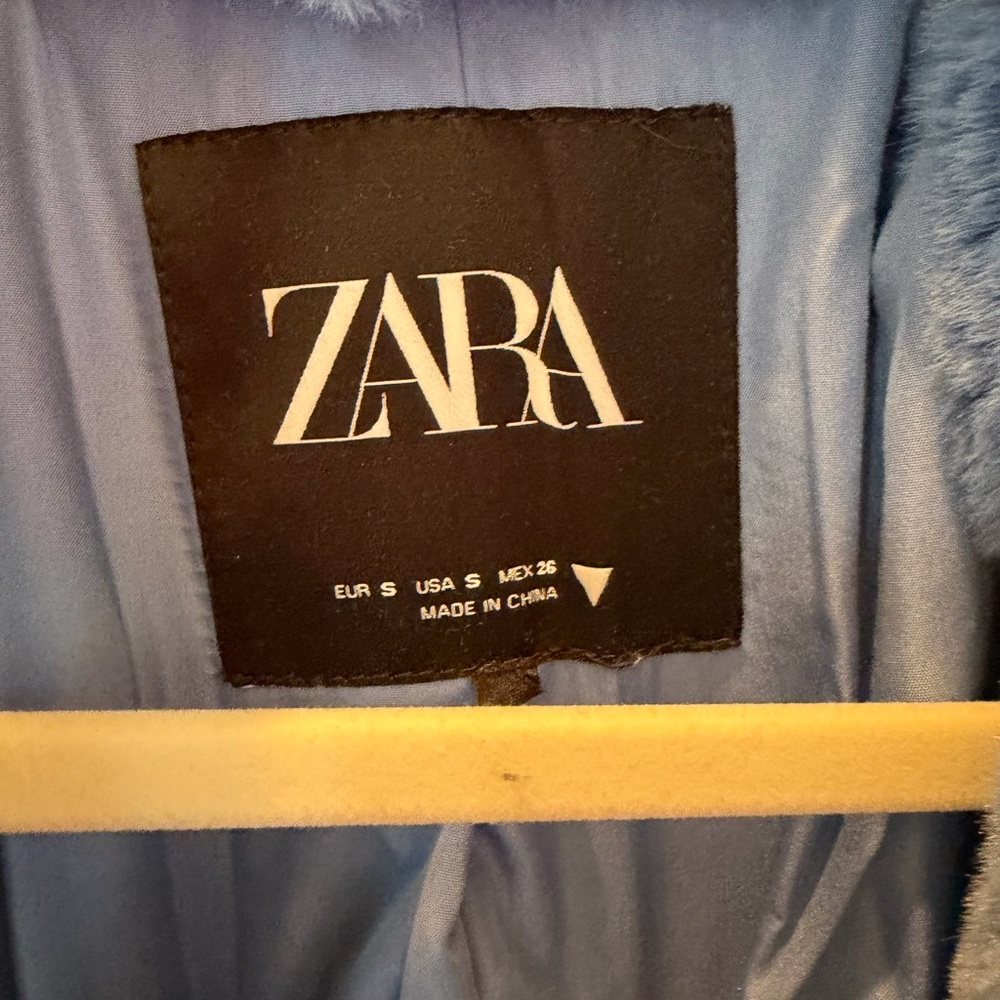 Zara Vibrant Blue Faux Fur Coat - Picture 3 of 3